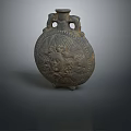 Antique Ceramic Vase With Sun Face Design And Double Handles For Home Decor