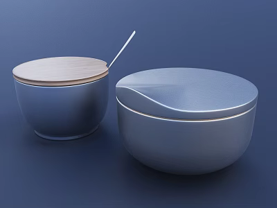 Two Modern Metal Cups With Wooden Lid And Spoon Stylish Design For Home Use 3d model