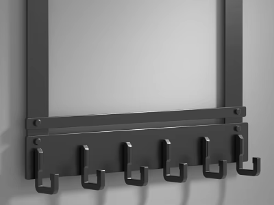 Black Metal Wall Mounted Hooks With Multiple Hangers For Home Organization 3d model