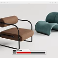 Modern Brown and Teal Upholstered Leisure Chairs with Metal Frame and Curved Design