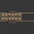 Vintage Wooden Cart Loaded With Multiple Clay Pots On Dark Background