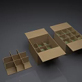 Cardboard Boxes Filled With Avocados And Divider Tray On Gray Surface 3d model