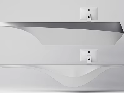 Modern Reception Desk With Sleek Curved Structure And Dual Computer Monitors 3d model