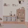 Wooden Storage Shelves In Kids Room With Toys Books And Decorations