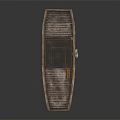 Traditional Wooden Water Transport Boat Featuring Upper Cabin Red Lanterns Lifebuoy And Deck