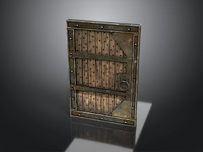 Classic Vintage Wooden Door Featuring Metal Frame And Riveted Decorative Panels 3d model