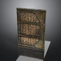 Classic Vintage Wooden Door Featuring Metal Frame And Riveted Decorative Panels