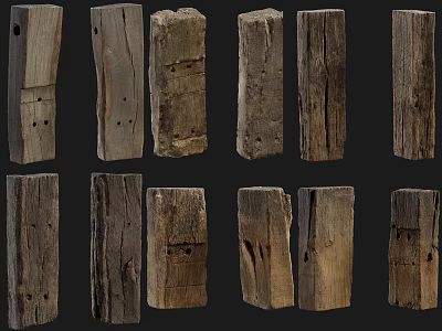 Collection of Stone and Wood Blocks With Natural Textures And Rustic Patterns 3d model
