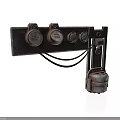 Rusty Metal Equipment with Round Knobs and Hanging Cables and Attached Metal Container