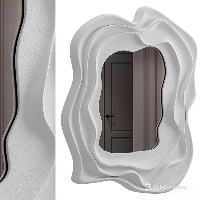 Bathroom Mirror with Modern Irregular Wavy Frame Design and Smooth White Surface 3d model 