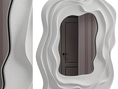 Bathroom Mirror with Modern Irregular Wavy Frame Design and Smooth White Surface 3d model