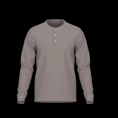 Gray Long Sleeve Henley Shirt With Mock Neck And Button Front Design 3d model