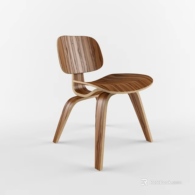 Walnut Wood Leisure Chair with Curved Backrest and Seat Natural Grain Modern Minimalist Design 3d model 