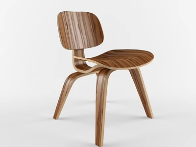 Walnut Wood Leisure Chair with Curved Backrest and Seat Natural Grain Modern Minimalist Design 3d model