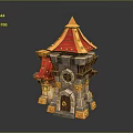 Fairy Tale Castle Tower Scenery With Red Roof Golden Accents And Stone Architecture