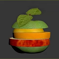 Fresh Green Apple With Leaf Stacked On Orange And Red Fruit Slices