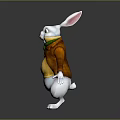 Cute White Rabbit Cartoon Character Wearing Brown Coat And Green Bow Tie