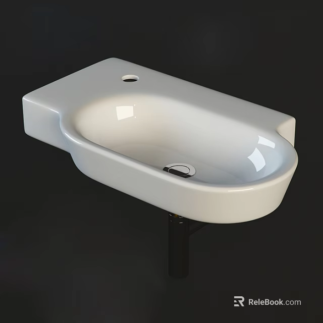 White Ceramic Wall Mounted Washbasin With Sleek Design And Black Pedestal Support 3d model 