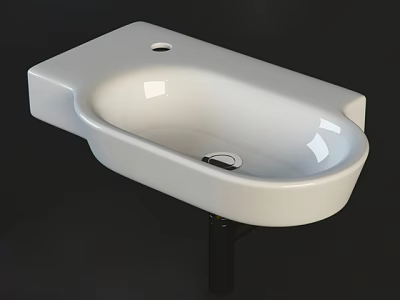 White Ceramic Wall Mounted Washbasin With Sleek Design And Black Pedestal Support 3d model