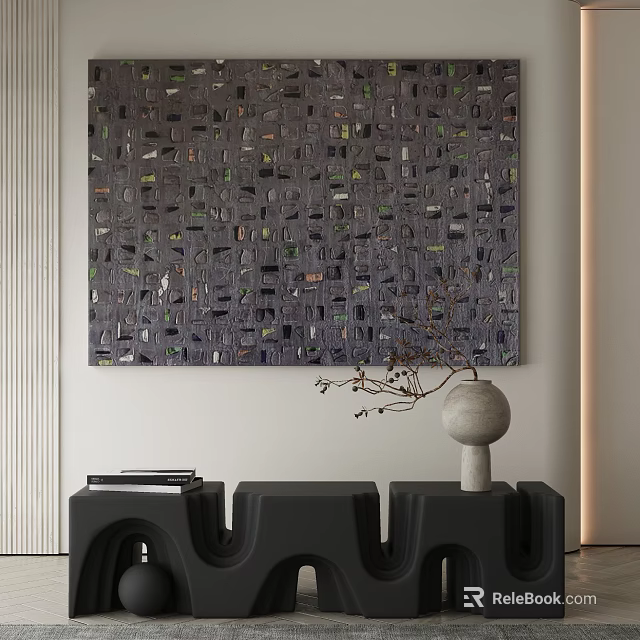 Abstract Painting In Modern Interior With Decorative Vase And Console Table 3d model 
