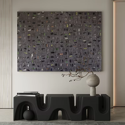 Abstract Painting In Modern Interior With Decorative Vase And Console Table 3d model