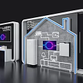 Modern Exhibition Island Featuring Screen Purple Display House Diagram and White Objects