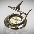 Vintage Brass Sundial With Intricate Scales And Decorative Structure On Circular Base