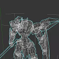 Futuristic Mech Robot Design With Orange Spear And Brown Armor