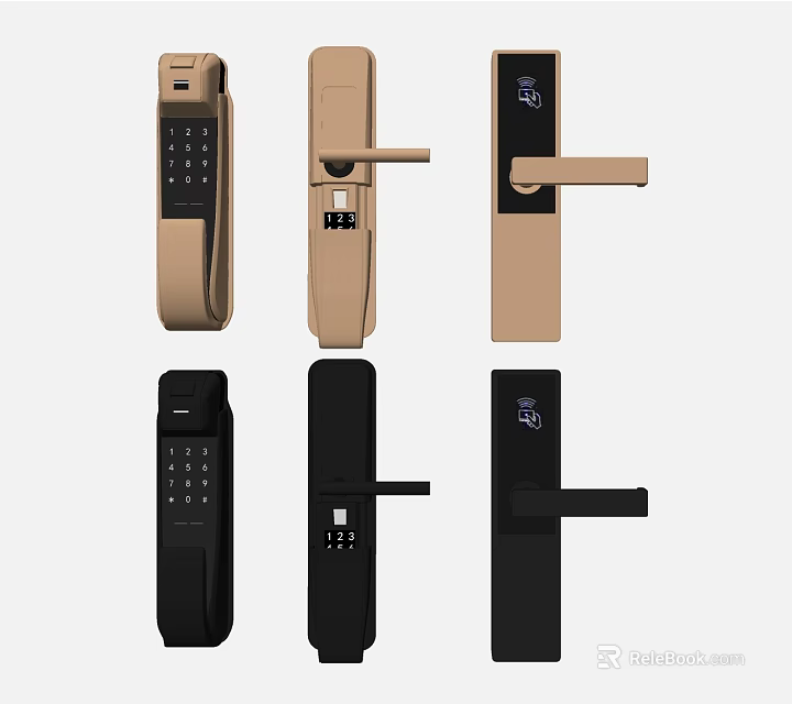 Smart Door Locks With Different Styles Gold Black Keypad And Fingerprint Features 3d model 