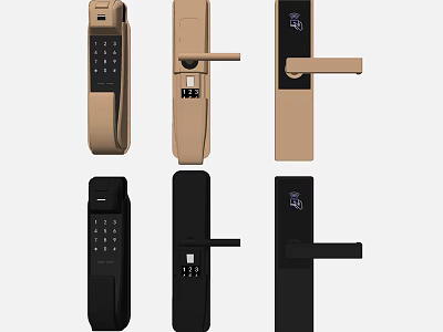 Smart Door Locks With Different Styles Gold Black Keypad And Fingerprint Features 3d model
