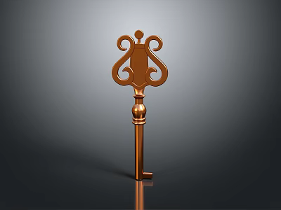 Ornate Copper Key With Intricate Decorative Top And Classic Design Elements 3d model