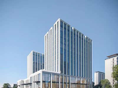 Modern High Rise Office Building With Glass Facade Contemporary Design And Urban Greenery Surroundings 3d model