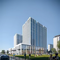 Modern High Rise Office Building With Glass Facade Contemporary Design And Urban Greenery Surroundings