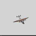 Vintage Twin Tailed Passenger Aircraft With Orange Stripe And Four Engines Flying In Sky