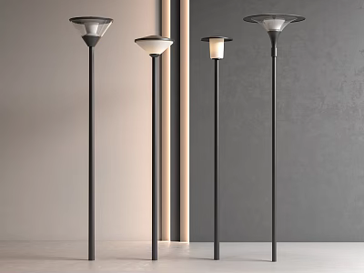 Modern Outdoor Lights Floor Standing Design With Black Poles And Various Lamp Shades 3d model