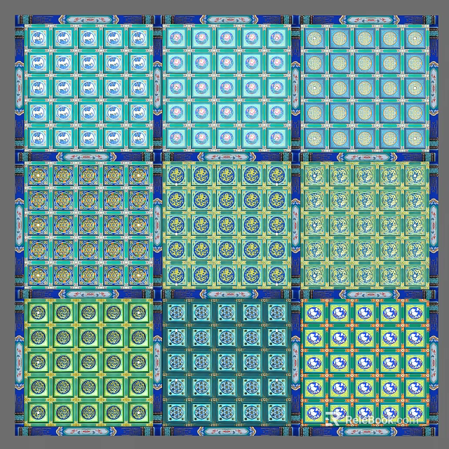 Colorful Ceiling Design With Various Patterned Grid Layouts And Decorative Details 3d model