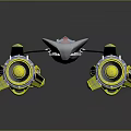 Futuristic Cosmic Spacecraft With Twin Yellow Rocket Boosters And Blue Details