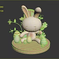 Decorative Home Furniture With White Rabbit Doll Flowers Leaves And Easter Eggs On Pink Base