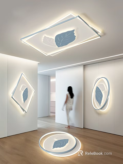 Modern Leaf Pattern Ceiling Light In Minimalist White Interior With Soft Lighting 3d model 