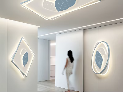 Modern Leaf Pattern Ceiling Light In Minimalist White Interior With Soft Lighting 3d model