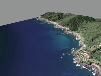 Scenic Coastal View With Blue Sea Green Hills Rocky Shoreline And Winding Road 3d model