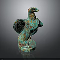 Turquoise Eagle Sculpture with Gold Red Patterns and Decorative Base 3d model