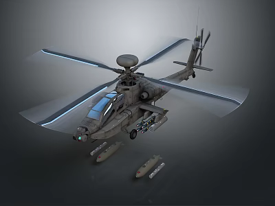 Gray Military Attack Helicopter With Rotor Blades Mounted Missiles And Tinted Cockpit 3d model
