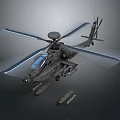 Gray Military Attack Helicopter With Rotor Blades Mounted Missiles And Tinted Cockpit