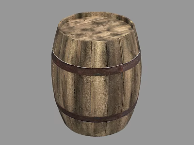 Vintage Style Wooden Barrel With Metal Hoops For Household Decor 3d model