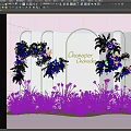Elegant Photo Spot With Arch Decoration Champaign Lettering And Colorful Flowers On Pink Background
