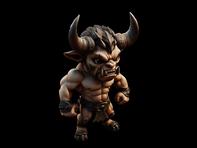 Fantasy Game Character With Muscular Build Large Horns And Fierce Expression 3d model