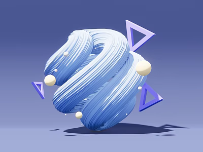 Blue Swirl Decorative Sculpture With Purple Triangles And White Spheres 3d model