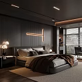 Modern Bedroom Interior Design With Dark Wall Cross Shaped Light Large Bed And Bedding