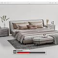 Modern Double Bed With Bedside Tables Pillows Striped Blanket Bench And Decorative Vases